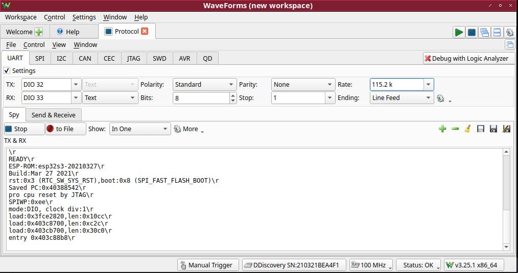 JTAG traffic on the UART pins, not UART serial